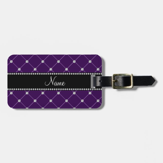 Personalised name Purple diamonds Luggage Tag (Front Horizontal)