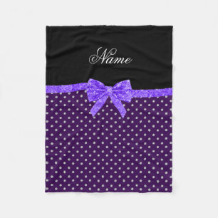 Personalised name purple diamonds purple bow fleece blanket