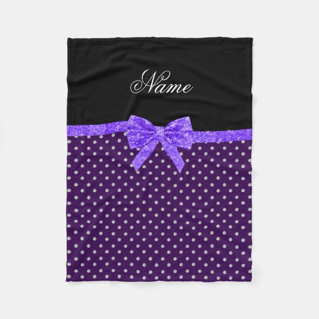 Personalised name purple diamonds purple bow fleece blanket (Front)