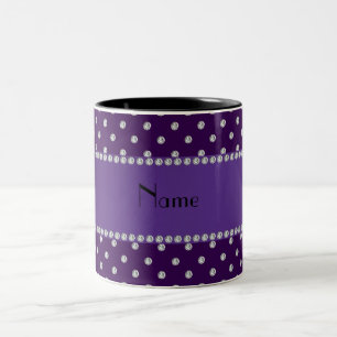 Personalised name purple diamonds Two-Tone coffee mug