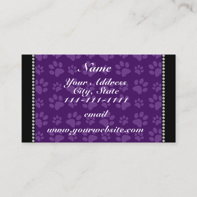 Personalised name purple dog paw prints business card (Front)