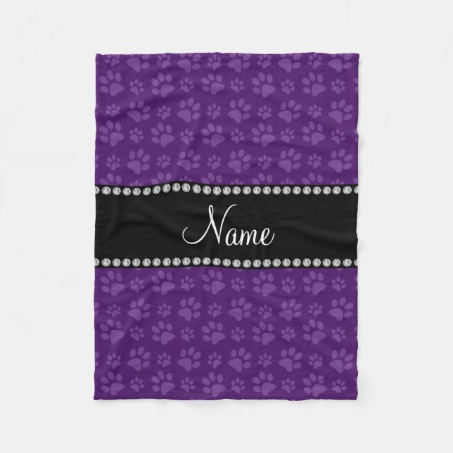 Personalised name purple dog paw prints fleece blanket (Front)