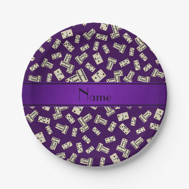 Personalised name purple dominos paper plate (Front)