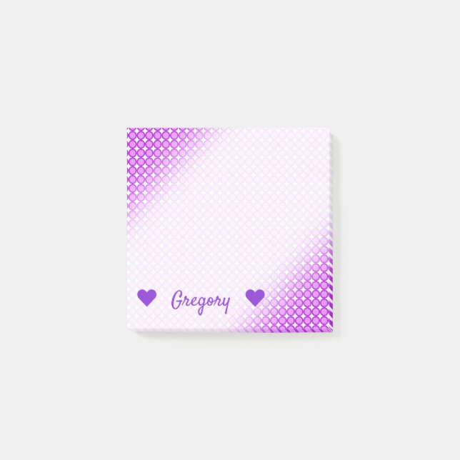 Personalised Name + Purple Dots/Circles Pattern Post-it Notes (Front)