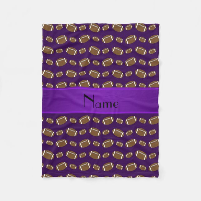 Personalised name purple footballs fleece blanket (Front)