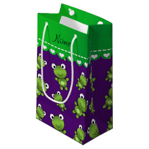 Personalised name purple frogs small gift bag