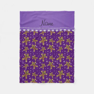 Personalised name purple gingerbread snowflakes fleece blanket