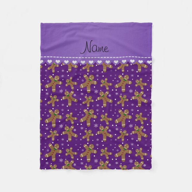 Personalised name purple gingerbread snowflakes fleece blanket (Front)