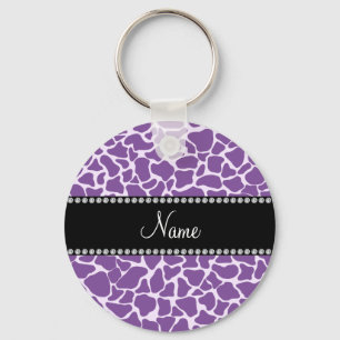 Personalised name purple giraffe pattern key ring