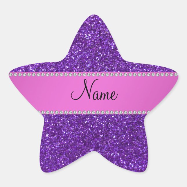 Personalised name purple glitter diamonds star sticker (Front)