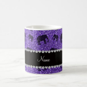 Personalised name purple glitter elephants coffee mug