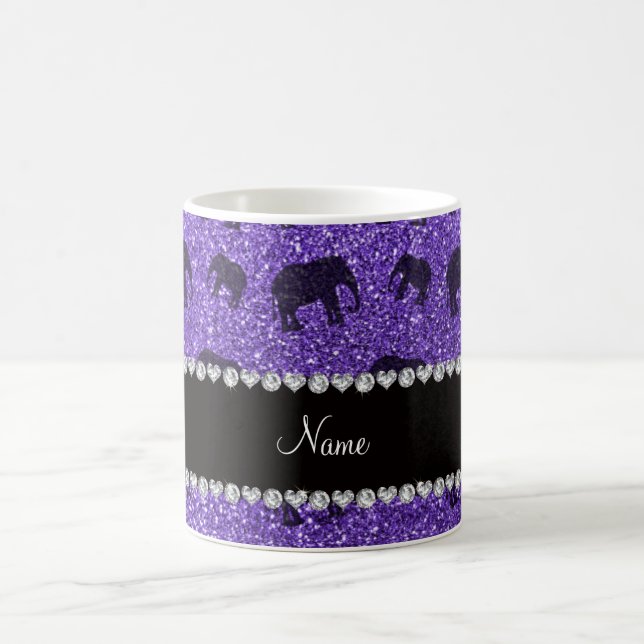 Personalised name purple glitter elephants coffee mug (Center)