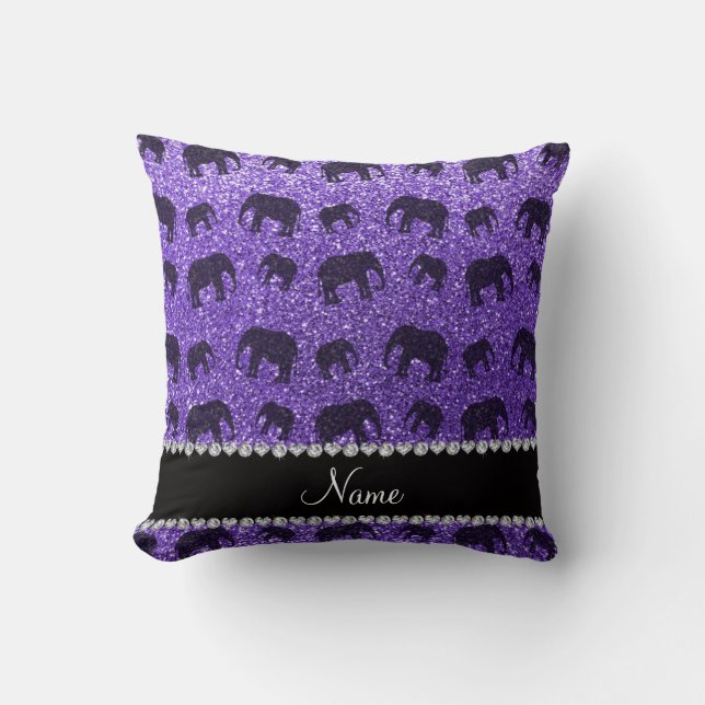 Personalised name purple glitter elephants cushion (Front)
