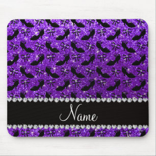 Personalised name purple glitter fancy shoes bows mouse mat