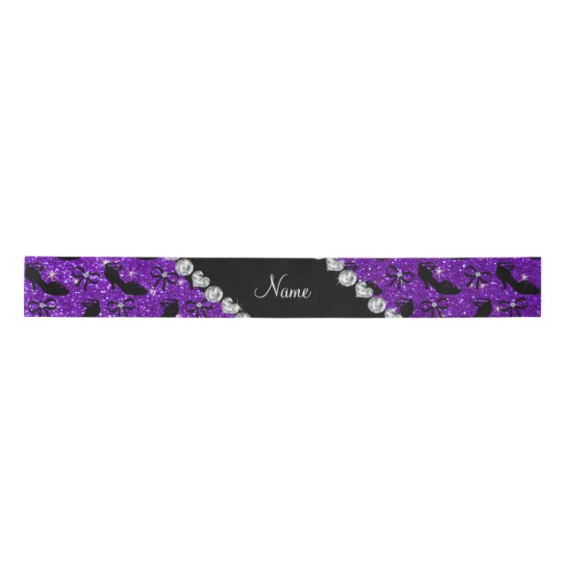 Personalised name purple glitter fancy shoes bows satin ribbon (Front)