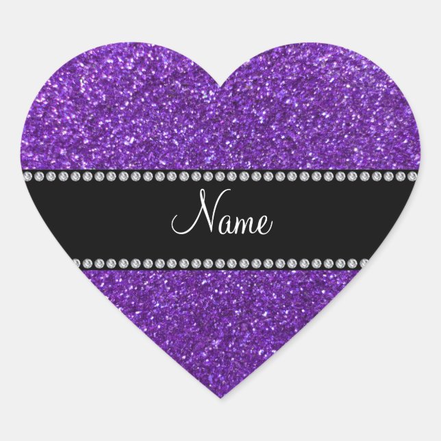 Personalised name purple glitter heart sticker (Front)