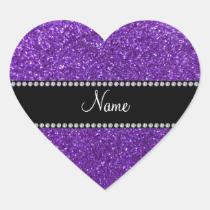 Personalised name purple glitter heart sticker
