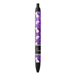 Personalised name purple glitter penguins igloos black ink pen