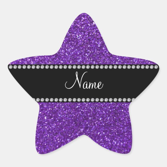Personalised name purple glitter star sticker (Front)