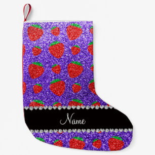 Personalised name purple glitter strawberry small christmas stocking