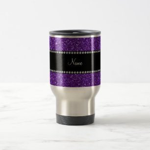 Personalised name purple glitter travel mug