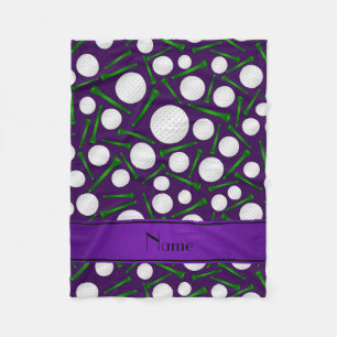 Personalised name purple golf balls tees fleece blanket