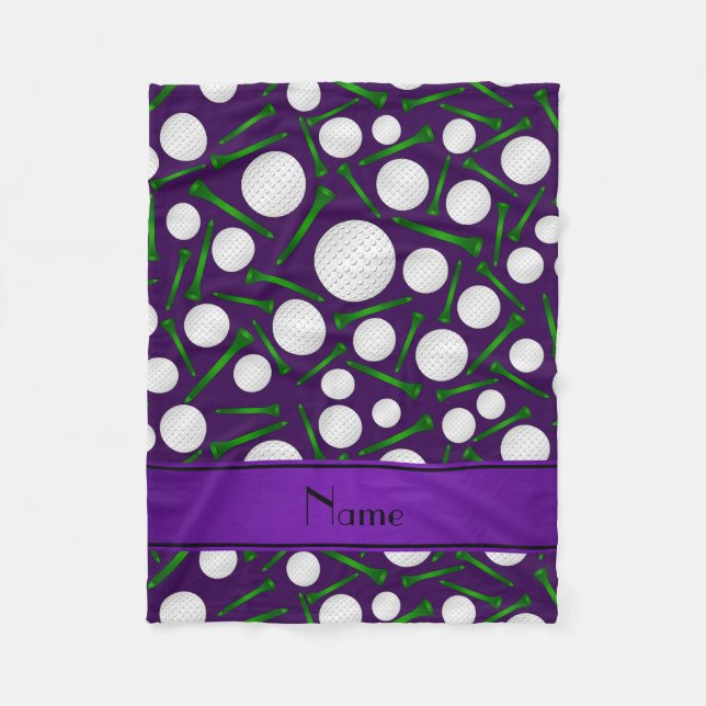 Personalised name purple golf balls tees fleece blanket (Front)