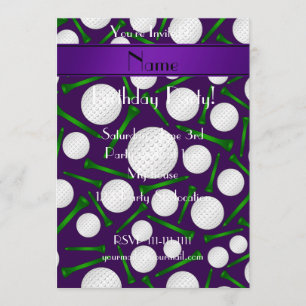Personalised name purple golf balls tees invitation