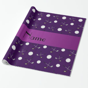 Personalised name purple golf balls wrapping paper