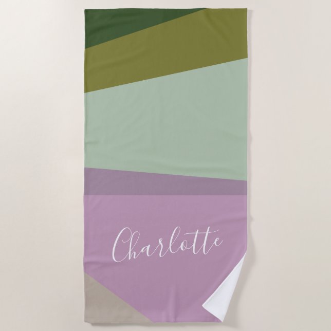 Personalised Name Purple Green Bachelorette Favour Beach Towel (Front)