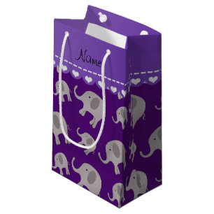 Personalised name purple grey elephants small gift bag
