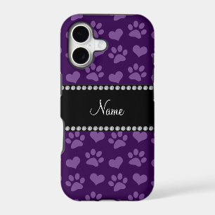 Personalised name purple hearts and paw prints