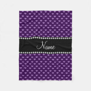 Personalised name purple hearts fleece blanket
