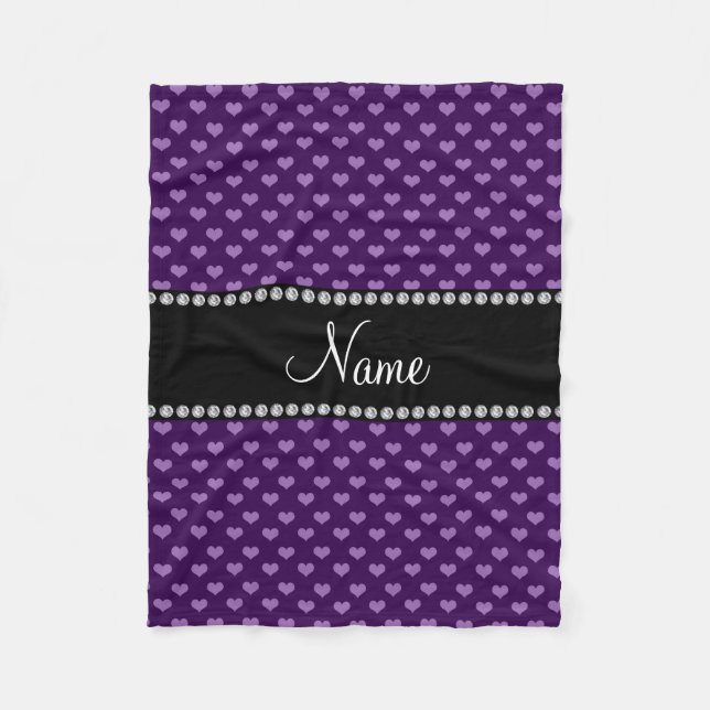 Personalised name purple hearts fleece blanket (Front)
