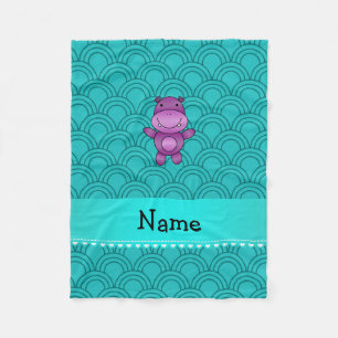 Personalised name purple hippo turquoise pattern fleece blanket