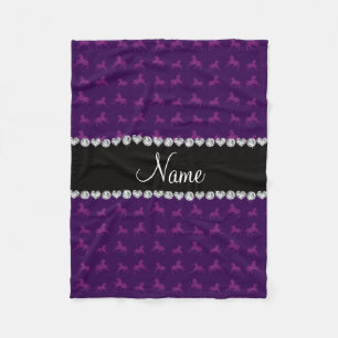 Personalised name purple horse pattern fleece blanket