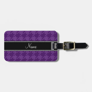 Personalised name purple houndstooth pattern luggage tag