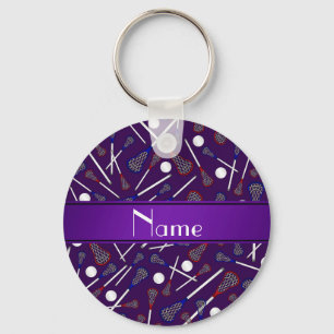 Personalised name purple lacrosse pattern key ring