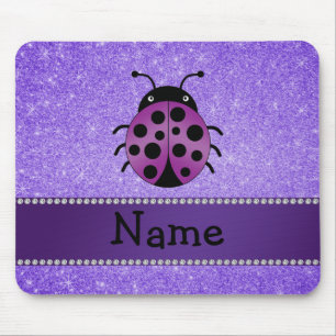 Personalised name purple ladybug purple glitter mouse mat