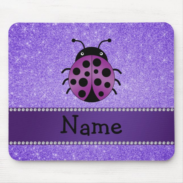 Personalised name purple ladybug purple glitter mouse mat (Front)