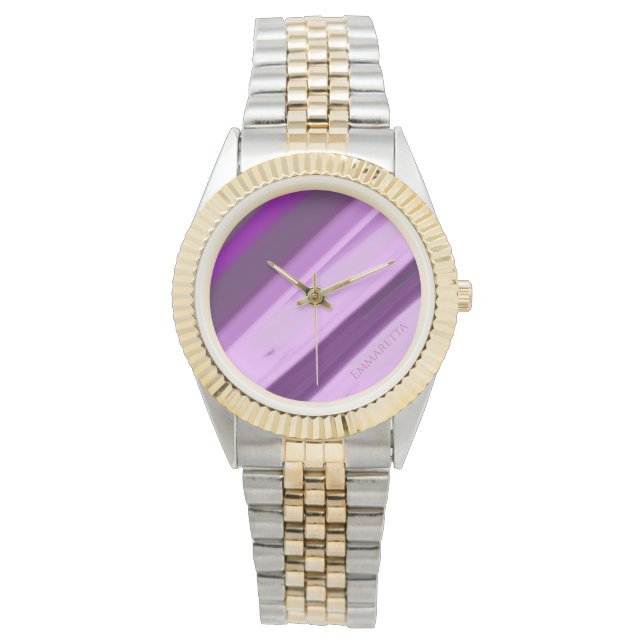Personalised Name Purple Lavender Stripes  Watch (Front)