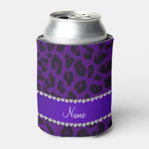Personalised name purple leopard pattern can cooler