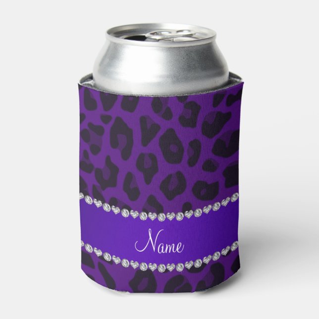 Personalised name purple leopard pattern can cooler (Can Front)