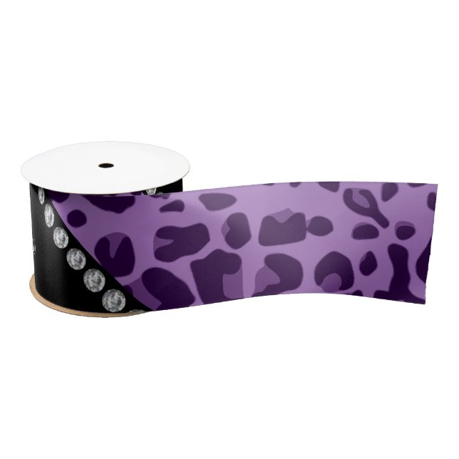 Personalised name purple leopard pattern satin ribbon (Spool)