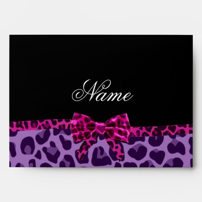 Personalised name purple leopard print pink bow envelope (Front)