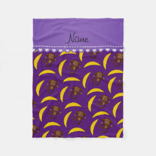 Personalised name purple monkey bananas fleece blanket