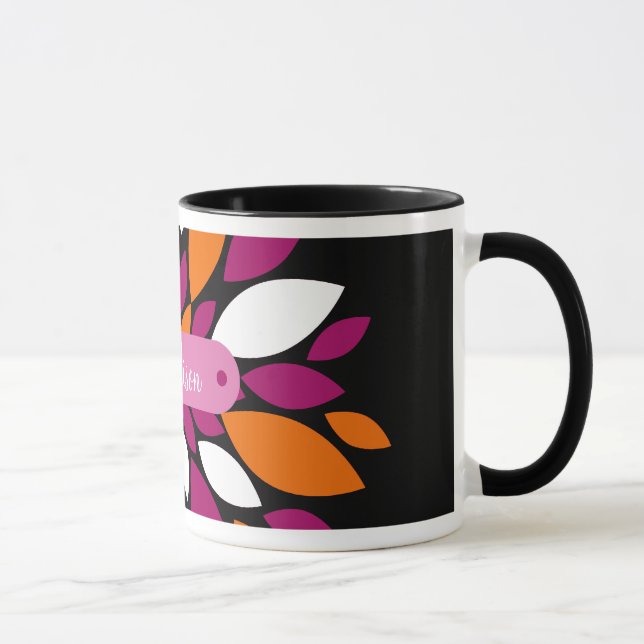 Personalised Name Purple Orange Flower Petal Art Mug (Right)