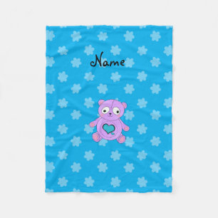 Personalised name purple panda blue flowers fleece blanket