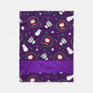 Personalised name purple panda santas christmas fleece blanket
