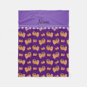 Personalised name purple Pekingese dogs Fleece Blanket